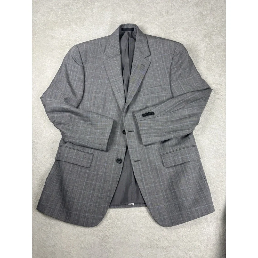 Michael Kors Wool Blend Gray Blue Glen Plaid Two Piece Mens Suit 40S Business